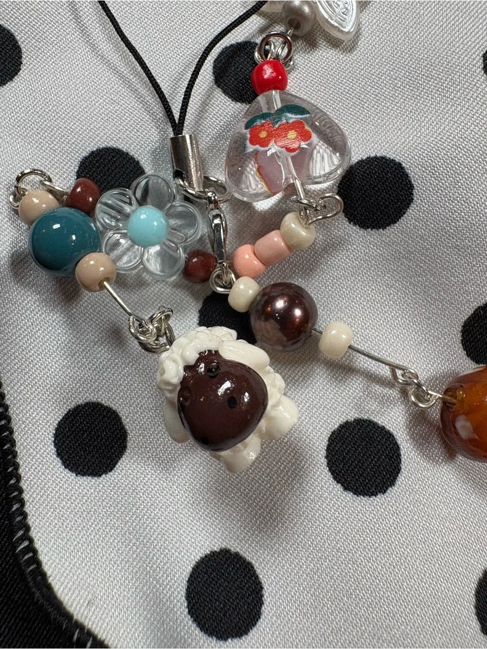 Handmade Multicolor Beaded Phone Charm with Sheep and Flower Accents